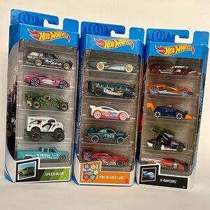 Hot Wheels Set Of 15 Toy Cars Or Trucks,          3 Themed 5-Packs.